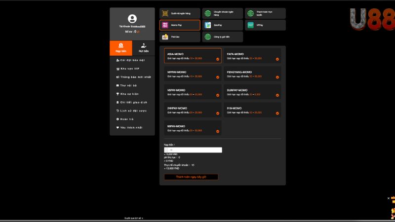 Nạp tiền U888 bằng ví điện tử: An toàn và tiện lợi